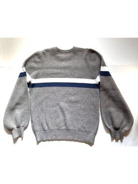 Edikted Gray Knit Sweater With White & Navy Stripes XS/S Rayon/Nylon Blend